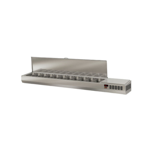 Présentoir à ingrédient couvercle inox 11 x GN 1/3 réfrigérée positive 0/+8°C - 2545x396x436mm